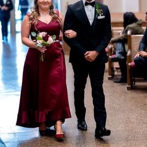 Red Burgundy Satin Bridesmaid Dress
